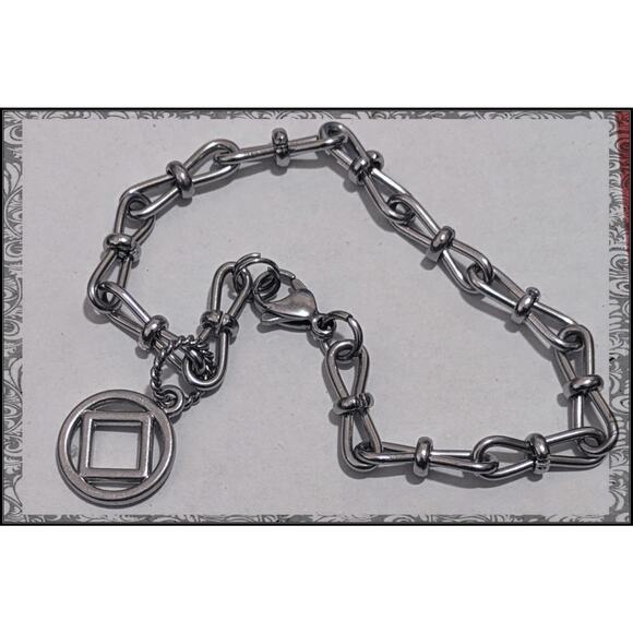 Narcotics Anonymous NA Symbol Charm Bracelet on Stainless Steel Figure 8 Chain - Picture 3 of 8